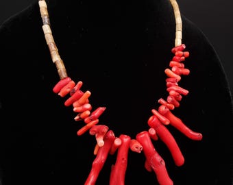 Genuine Coral Vintage Necklace With Unique Red Coral Branches