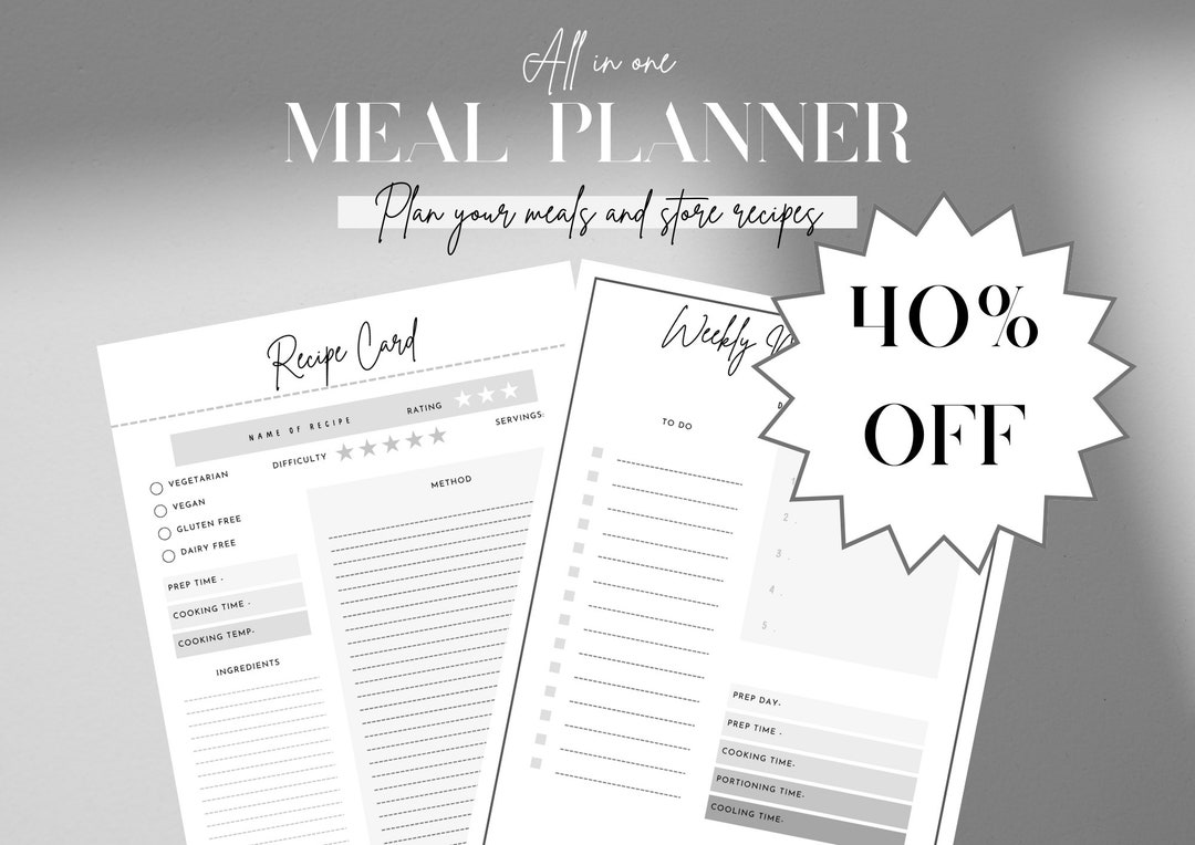 Editable Meal Planner Template Digital Template Recipe Planner Canva