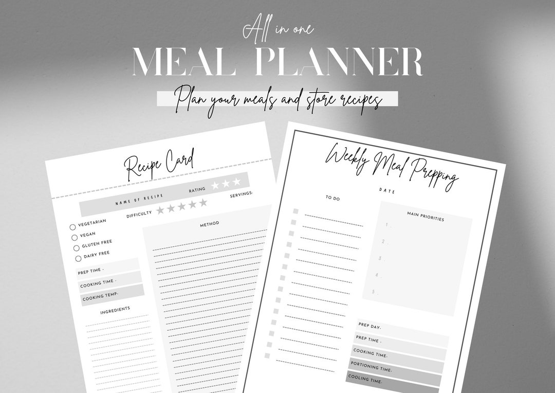 Editable Meal Planner Template Digital Template Recipe Planner Canva