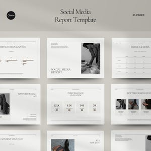 Social Media Report Template | Customise in Canva | Minimalist Aesthetic | Marketing Freelance Agency Social Media Manager Business Owners