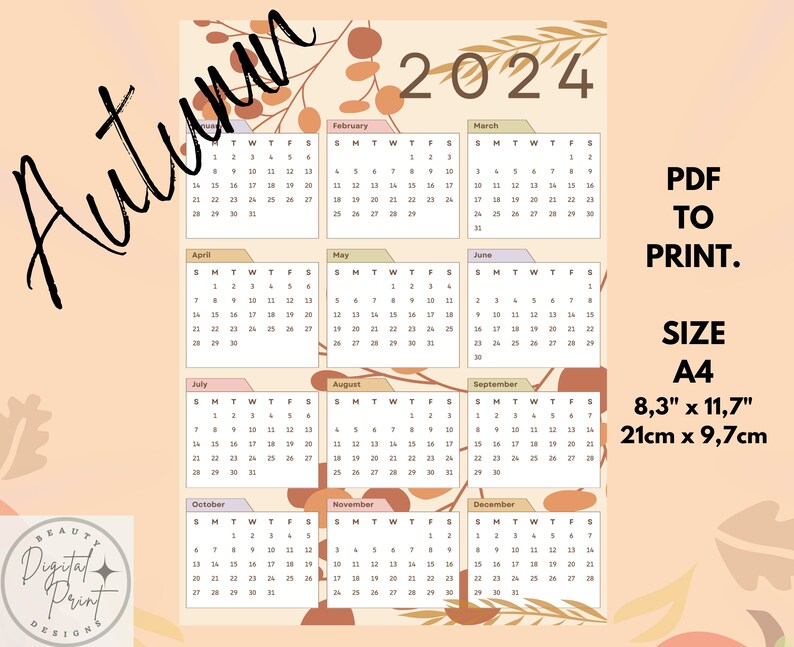 2024 Calendar 2024 Yearly Calendar Printable 2024 Wall Calendar 2024