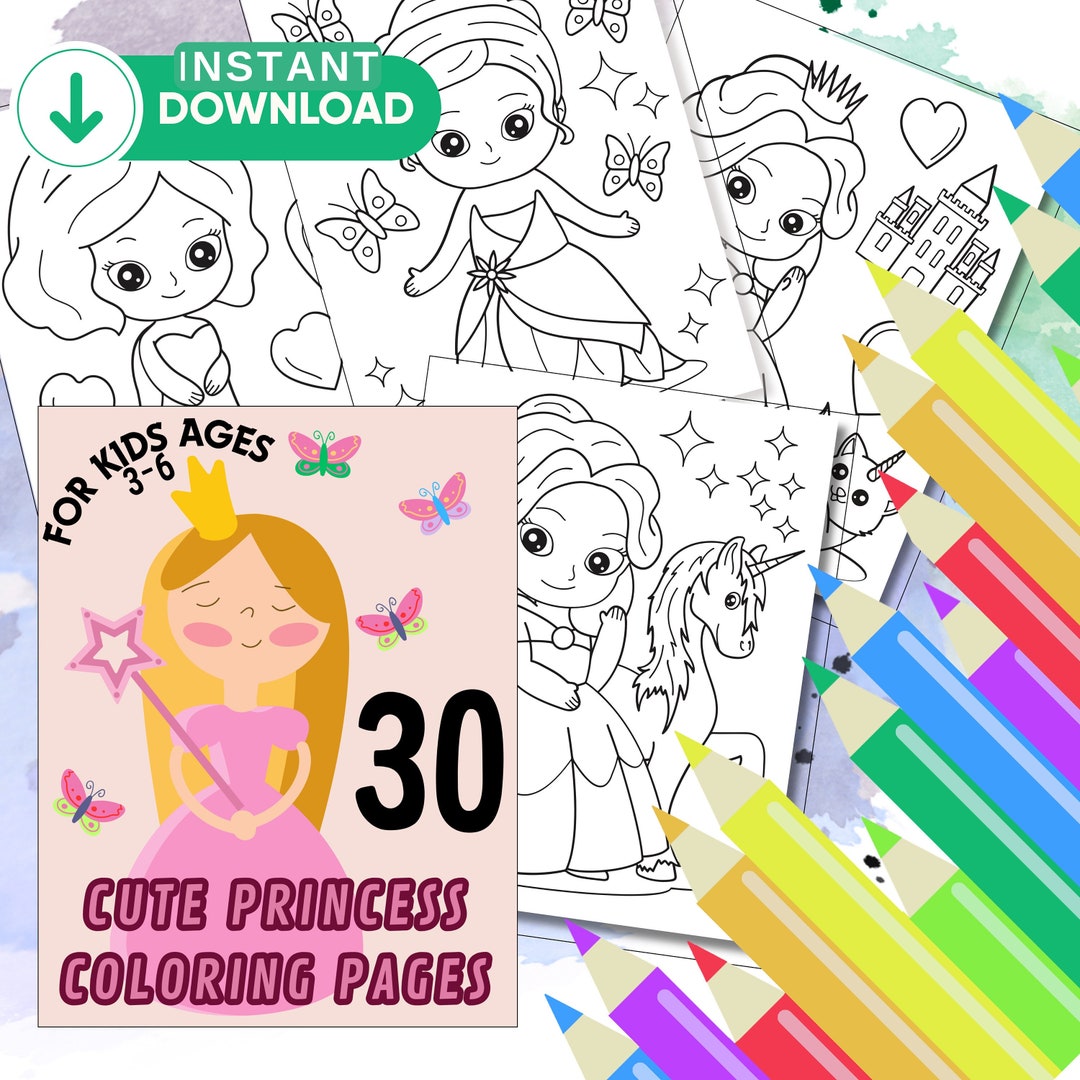 30 Coloring Pages for Girls, Princess Coloring Book, Cute Princess ...