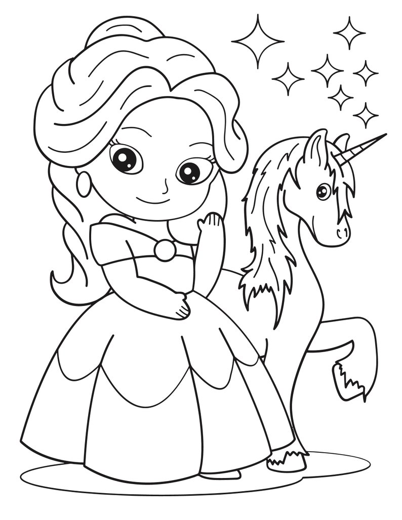 30 Coloring Pages for Girls, Princess Coloring Book, Cute Princess