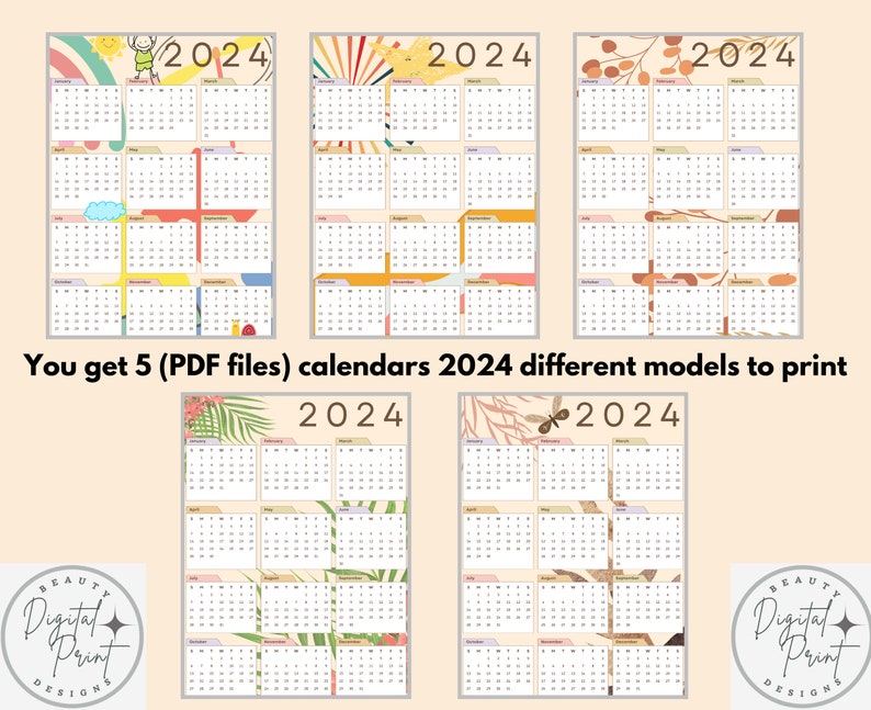 2024 Calendar 2024 Yearly Calendar Printable 2024 Wall Calendar 2024