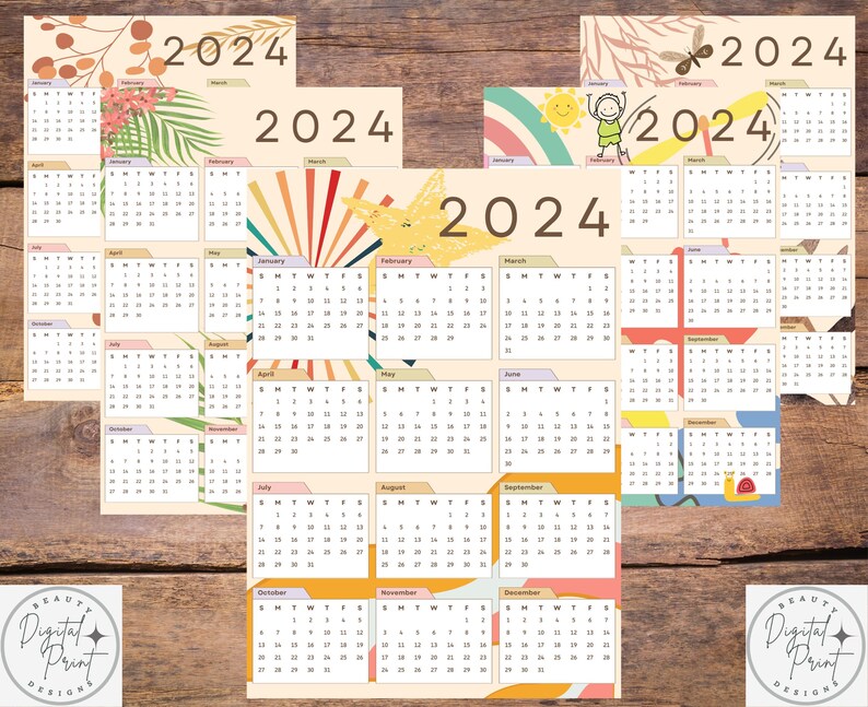 2024 Calendar 2024 Yearly Calendar Printable 2024 Wall Calendar 2024
