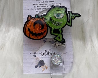 Green Monster with pumpkin Family-Badge Reel-Cute Badge Reel-Nurse-LPN-RN-Gifts for her-Nurse Gifts-Christmas Gifts-Nurse gifts-CNA