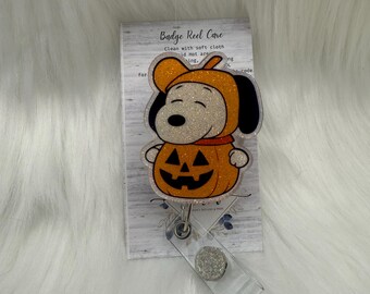 White Dog Halloween Badge Reel-Cute Badge Reel-Nurse-LPN-RN-Gift for her-Nurse Gifts-Christmas Gifts-Nurse gifts-CNA-snoopy-mri safe-lanyard
