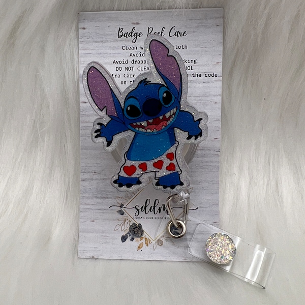 Blue Alien with Hearts Badge Reel-Cute Badge Reel-Nurse-LPN-RN-Gifts for her-Nurse Gifts-Christmas Gifts-Nurse gifts-CNA-Valentines-Stitch