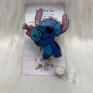 Blue Alien with scrumpy Badge Reel-Cute Badge Reel-Nurse-LPN-RN-Gift for her-Nurse Gifts-Christmas Gifts-Nurse gifts-CNA-Stitch-mri safe