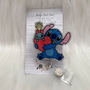 Blue Alien with scrumpy Badge Reel-Cute Badge Reel-Nurse-LPN-RN-Gift for her-Nurse Gifts-Christmas Gifts-Nurse gifts-CNA-Stitch-mri safe