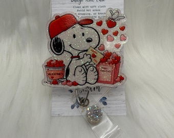 Valentines Dog Badge Reel-Cute Badge Reel-Nurse-LPN-RN-Gifts for her-Nurse Gifts-valentines Gifts-Nurse gifts-CNA-Love notes snoopy