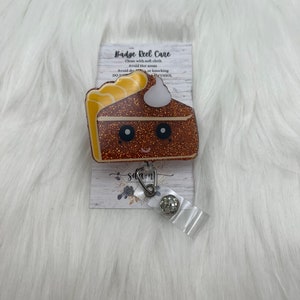Pumpkin pie Badge Reel-Cute Badge Reel-Nurse-LPN-RN-Gifts for her-Nurse Gifts-thanksgiving badge-Nurse gifts-CNA-glitter pumpkin pie badge