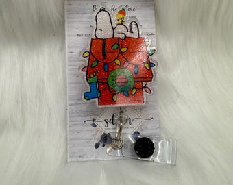 White Dog Christmas Badge Reel-Cute Badge Reel-Nurse-LPN-RN-Gift for her-Nurse Gifts-Christmas Gifts-Nurse gifts-CNA-snoopy-mri safe-lanyard