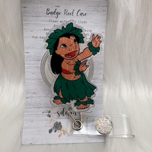Lilo hula head Badge Reel-Cute Badge Reel-Nurse-LPN-RN-Gift for her-Nurse Gifts-Christmas Gifts-Nurse gifts-CNA-mri safe-lanyard-lilo&stitch