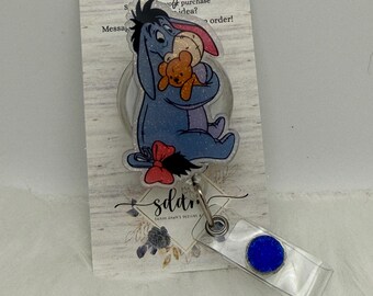 Blue Donkey with teddy bear-Badge Reel-Cute Badge Reel-Nurse-LPN-RN-Gift for her-Nurse Gifts-Christmas Gifts-Nurse gifts-CNA