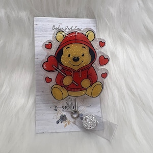 Valentines teddy bear Badge Reel-Cute Badge Reel-Nurse-LPN-RN-Gifts for her-Nurse Gifts-Christmas Gifts-Nurse gifts-CNA-Valentines-Pooh