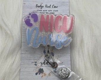 NICU Nurse Badge Reel: Gem Detail, Swivel Clip