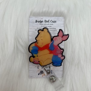 Yellow Teddy Bear and piglet Badge Reel-Cute Badge Reel-Nurse-LPN-RN-Gifts for her-Nurse Gifts-Christmas Gifts-Nurse gifts-CNA-pooh bear
