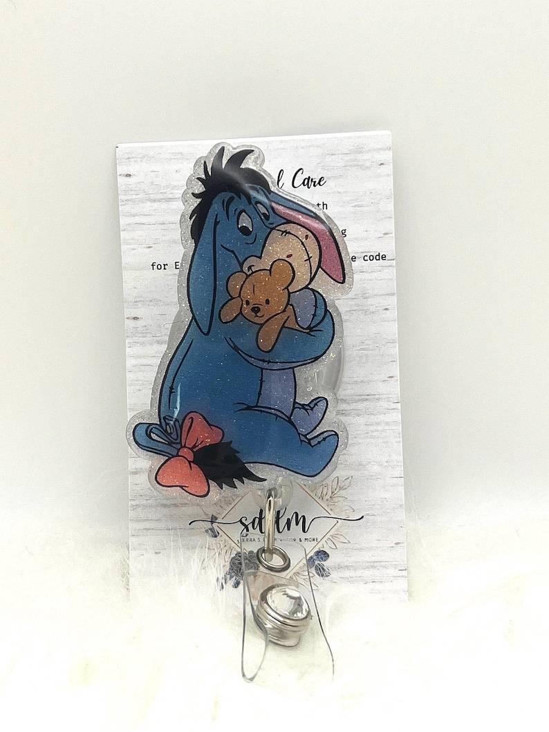 Blauer Esel mit Teddybär-Badge Reel-Cute Badge Reel-Krankenschwester-LPN-RN-Geschenk für sie-Krankenschwester Geschenke-Weihnachtsgeschenke-Krankenschwester Geschenke-CNA Bild 1