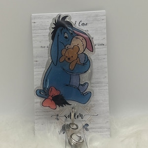 Blue Donkey with teddy bear-Badge Reel-Cute Badge Reel-Nurse-LPN-RN-Gift for her-Nurse Gifts-Christmas Gifts-Nurse gifts-CNA