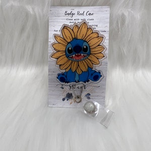 Blue alien with sunflower head Badge Reel-Cute Badge Reel-Nurse-LPN-RN-Gift for her-Nurse Gifts-Christmas Gifts-Nurse gifts-CNA