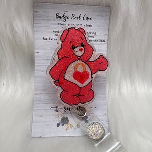 Pink care bear Badge Reel-Cute Badge Reel-Nurse-LPN-RN-Gift for her-Nurse Gifts-Christmas Gifts-Nurse gifts-CNA-mri safe-lanyard