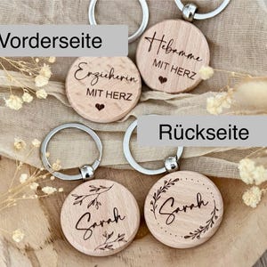 Portachiavi personalizzato con testo desiderato - ostetrica con cuore - insegnante con cuore - educatore con cuore - portachiavi in legno con nome