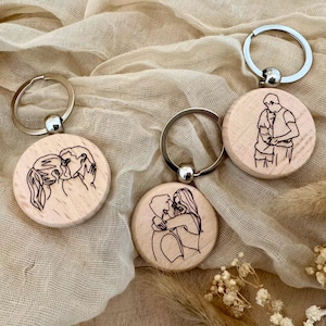 Personalized keychain - Engraved wooden name - Child&#39;s name - Gift idea for mom, dad, grandma, grandpa, dad, mom - Father&#39;s Day, Mother&#39;s Day