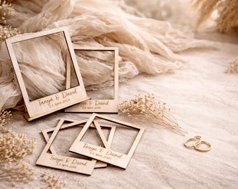 Polaroid fotolijst voor bruiloft | Huwelijksbedankje - Gepersonaliseerd cadeau met trouwfoto - Gepersonaliseerde houten Polaroid fotolijst