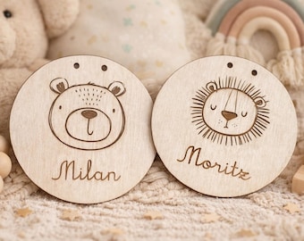 Wooden door sign personalized with name, name plate for children's room, wooden lettering, name plate animals