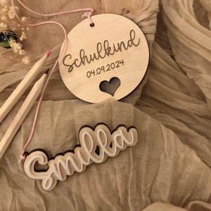 Bande de fermeture pour le cornet d'école avec pendentifs en bois • Premier jour d'école • Cornet de bonbons • Écolier • Enfant de maternelle