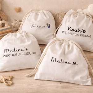 Stoffbeutel | Wechselkleidung | Jutebeutel | Auf Wunsch personalisiert z.B. Name Tragetasche Henkeltasche Einkaufen Zero Waste Farbe Weiß