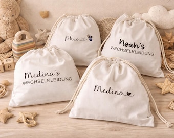 Cloth bag | Change of clothes | Jute bag | Personalized on request, e.g., name, carrier bag, handle bag, shopping, zero waste, color white