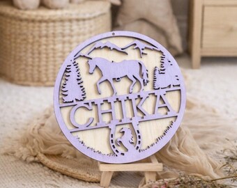 Wooden door sign personalized with name, name plate for children's room, wooden lettering,