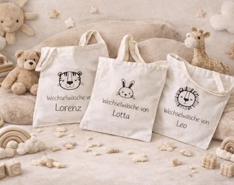 Cloth bag | Change of clothes | Jute bag | Personalized on request, e.g., name, carrier bag, handle bag, shopping, zero waste, color white