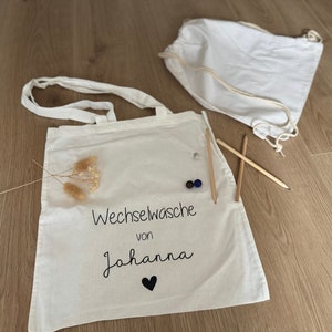 Stoffbeutel | Wechselkleidung | Jutebeutel | Auf Wunsch personalisiert mit z.B. Name Tragetasche Henkeltasche Einkaufen Farbe Weiß