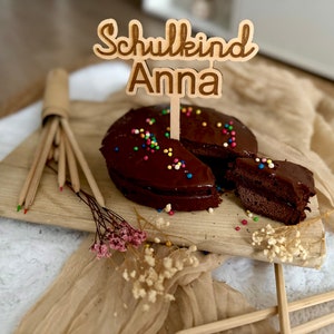 Decorazione per torta in legno, decorazione per torta per iscrizione a scuola, scolaro, prima elementare, evviva, finalmente scolaro