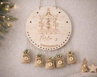 Personlig adventskalender för barn gjord av trä / Julkalender / Träadventskalender med namn