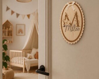 Personalized wooden door sign with name, nameplate for children's room, wooden lettering, personalized engraved children's nameplate