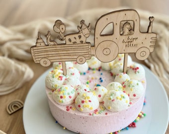 Tractor cake topper made of wood | individually or with trailer cake topper animals wood name