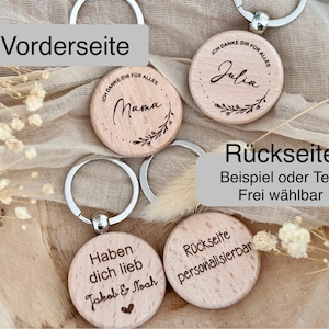 Personalized wooden keychain - name - initials - desired text - thank you - best mom - keychain with name engraving