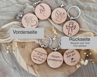 Personalized wooden keychain - Name - Custom text - Guardian angel - Personalized guardian angel keychain