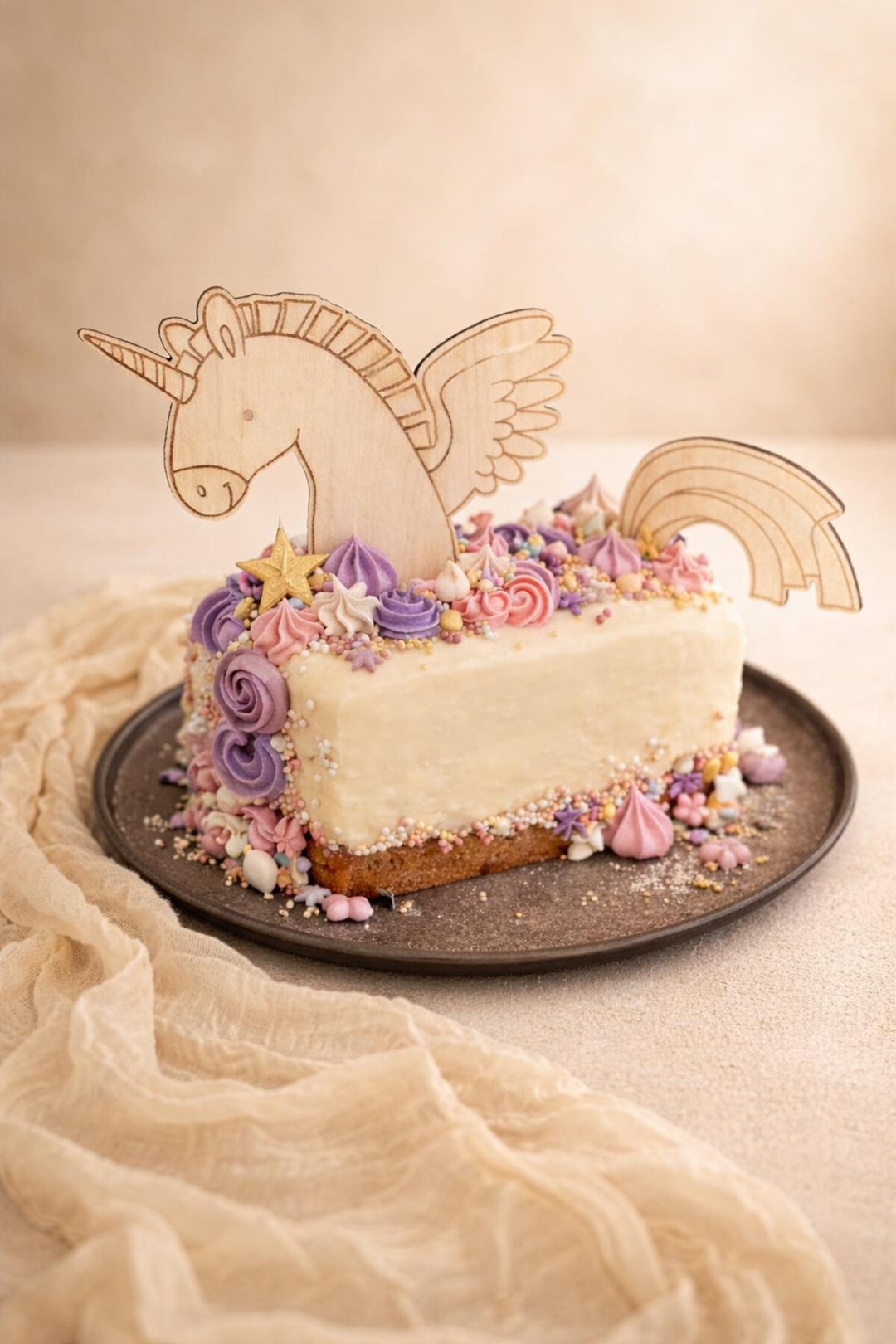 木製ユニコーンケーキトッパー | 馬型ケーキトッパー - ユニコーン