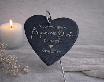 Grabstecker - Schiefer Herz personalisiert mit Gravur - Grabschmuck personalisiert - Glück war einen Papa / Mama / Oma / Opa wie Dich
