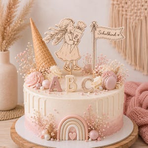 Wooden cake topper for starting school, schoolchild, first grade, hooray, finally a schoolchild - personalized cake topper for a schoolchild