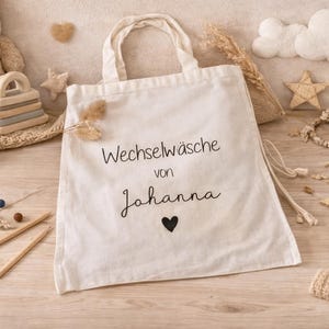 Stoffbeutel | Wechselkleidung | Jutebeutel | Auf Wunsch personalisiert mit z.B. Name Tragetasche Henkeltasche Einkaufen Farbe Weiß