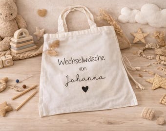 Fabric bag | Change of clothes | Jute bag | Personalized with name, for example, on request. Tote bag, handle bag, shopping bag. Color: white.