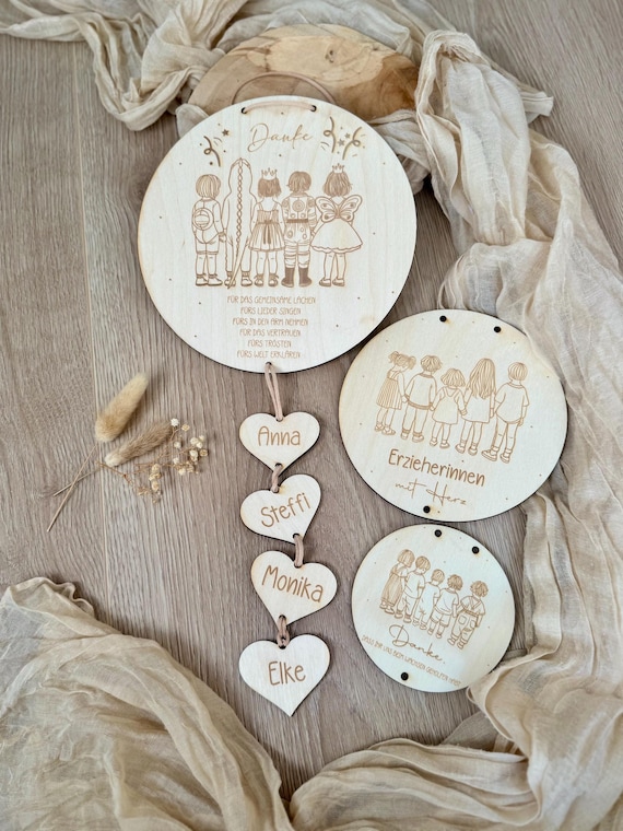 Abschiedsgeschenk Kindergarten - Geschenk ErzieherIn, LehrerIn - Personalisiertes Holzplättchen als Dankeschön