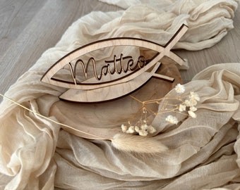 Personalized fish confirmation - fish made of wood - fish with name for baptism, communion, confirmation, place mat confirmation, place card wooden