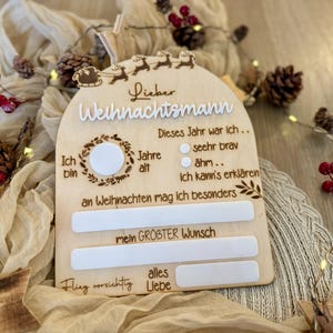 Wunschzettel  - Lieber Weihnachtsmann - Brief für das Christkind Personalisiert - Wunschliste - Brief an den Weihnachtsmann Holz
